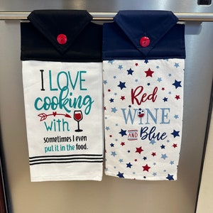 I Love cooking with wine, Red, WINE and Blue, funny towel, funny kitchen towel, bar towel, wine lover, wine decor, wine bar