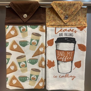 Coffee towel, Leaves are falling and my coffee is calling, Latte, pumpkin, pumpkin pie, pumpkin spice, Coffee kitchen towel, Coffee lover