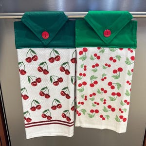 Cherries kitchen towel, Cherry kitchen towel, Cherries hanging kitchen towel, Cherry hanging kitchen towel, Red Cherries, double towel,