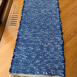 Royal Blue, Royal Blue rug, Royal blue and white, cotton rug, recycle, repurpose, handwoven from recycled lanyards, runner, 48 1/2&quot; x 20&quot;