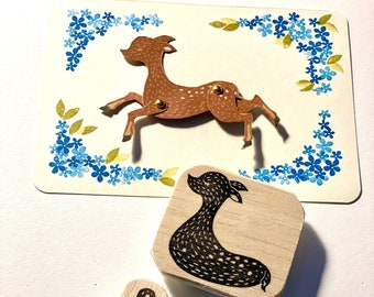 Stamp deer, fawn, stamp set, cut-out doll, shadow theatre, cake topper, hand carved