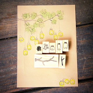 Fireflies Tree Stamp Set, hand-carved image 2