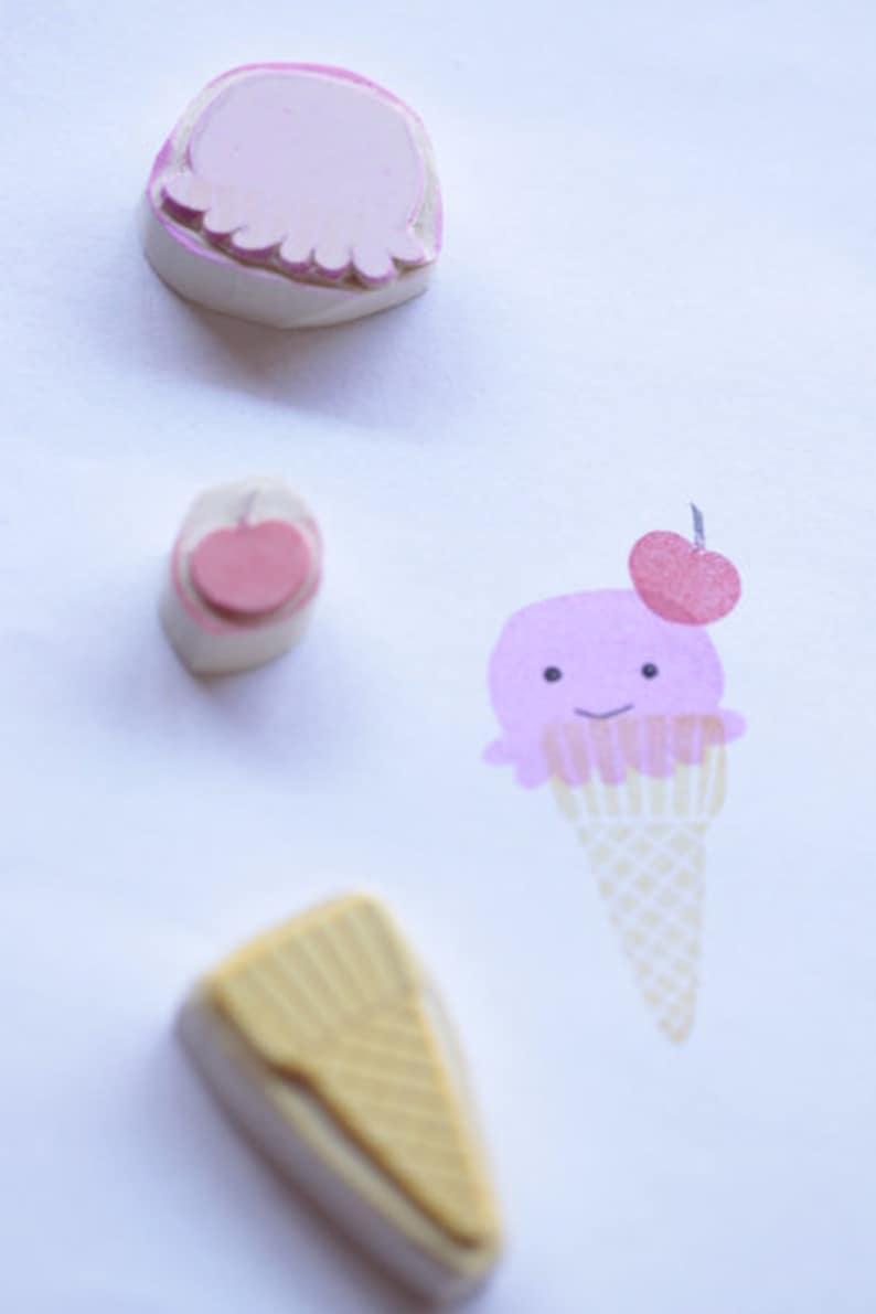 Ice cream cone , ice cream, carved rubber stamps image 3