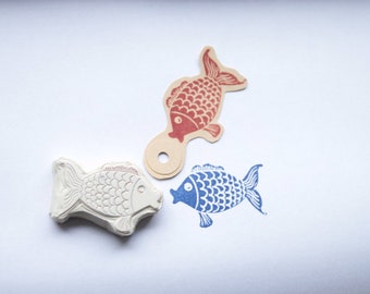 Poissons, timbres, sculptés à la main,