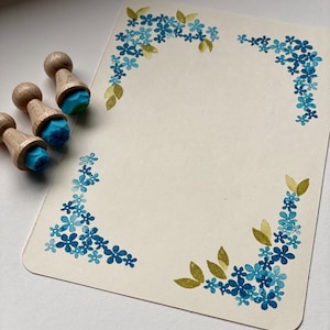 Forget-me-not stamp, floral wreath, hand carved stamp set, wedding, gift tag