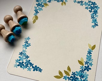 Forget-me-not stamp, flower wreath, hand-carved stamp set, wedding, gift tag