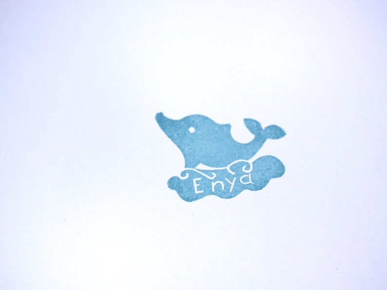 Name stamp dolphin hand carved personalized image 2
