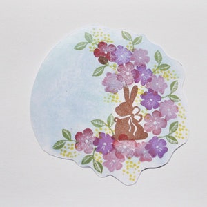 Hase im Blumenbeet Ostern Stempel handgeschnitzt Bild 3