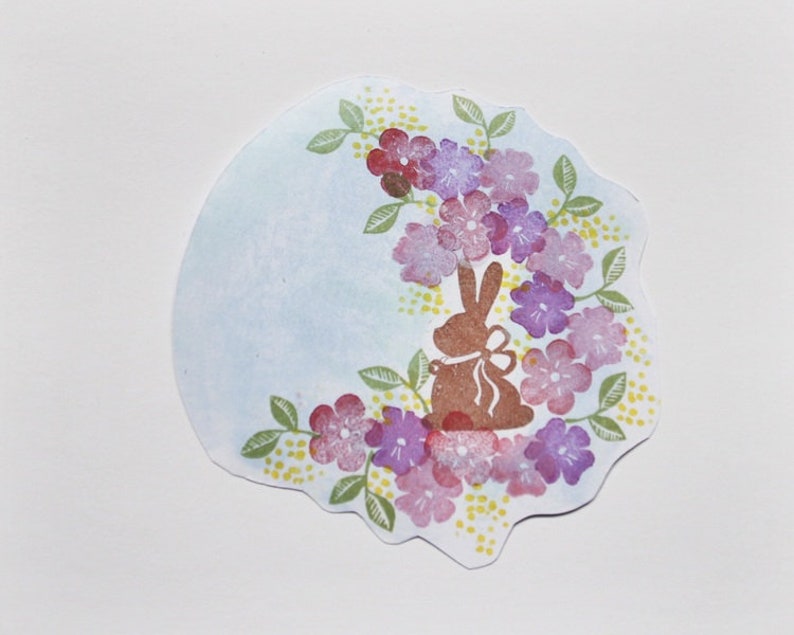 Hase im Blumenbeet Ostern Stempel handgeschnitzt Bild 3