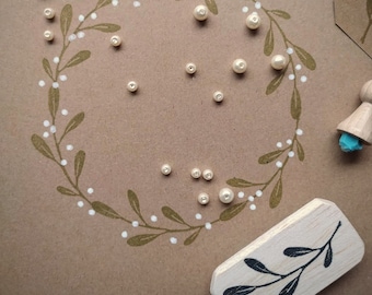 Leaf wreath, mistletoe, hand-engraved stamp set, loop, gift tag