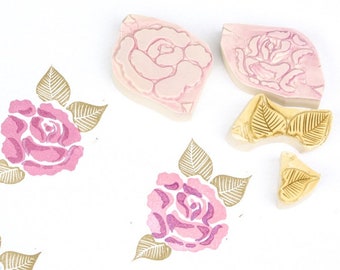 Roses set, rubber stamp, hand carved