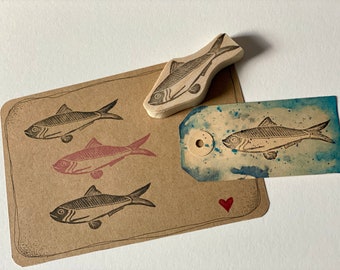 Sardine, sprat, fish stamp, hand carved,