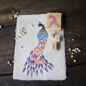 Pfau Stempel - Set, handgeschnitzt