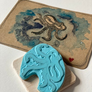 Octopus Stamp, Hand Carved, Steampunk, Bullet Journal image 3