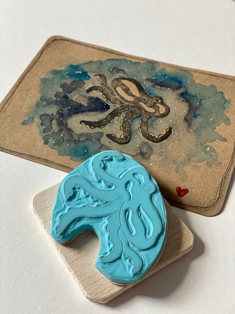 Octopus Stamp, Hand Carved, Steampunk, Bullet Journal image 3