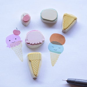 Ice cream cone , ice cream, carved rubber stamps image 1