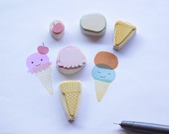 Ice cream cone , ice cream, carved rubber stamps