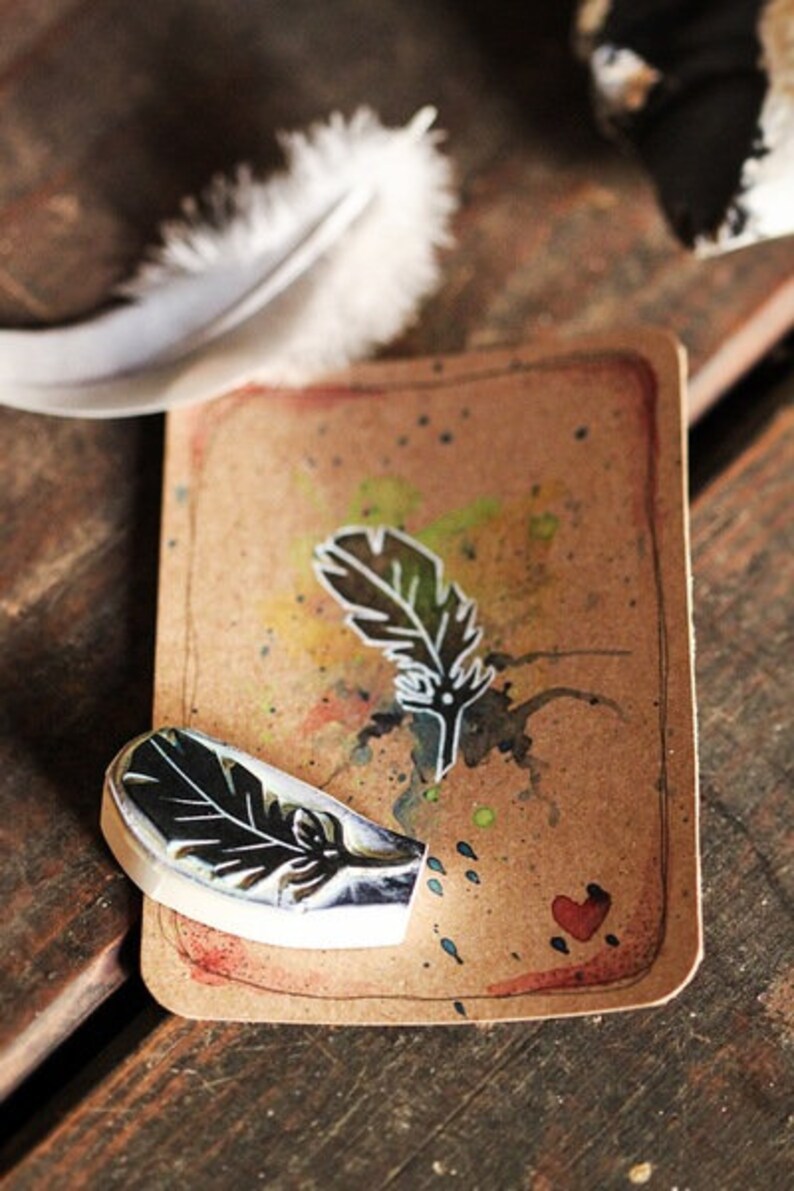 Feather, stamp, hand carved image 4