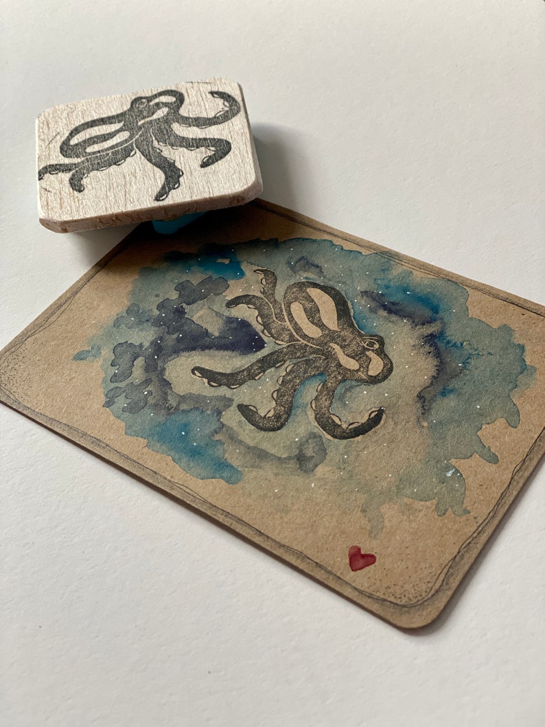 Oktopus Stempel, handgeschnitzt, Steampunk, Bullet Journal Bild 2