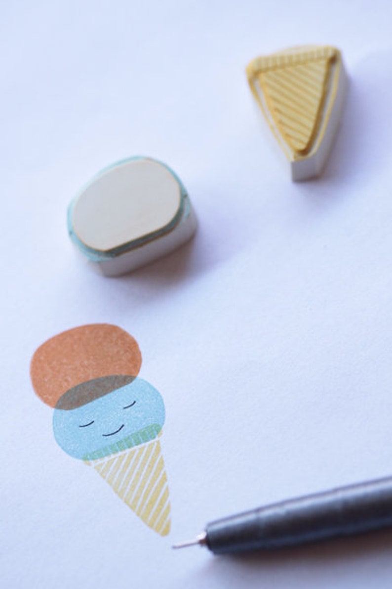 Ice cream cone , ice cream, carved rubber stamps image 4