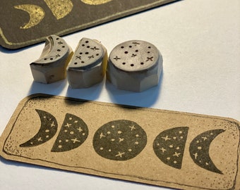 Stamp moon phases, moon stamp, stamp set 3 pieces, bullet journal hand carved