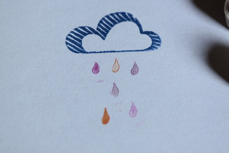 Cloud and Raindrop, stamps, hand carved image 3