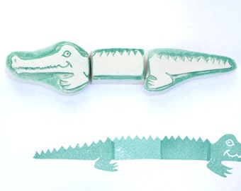 the longest crocodile stamp, hand-carved set 3