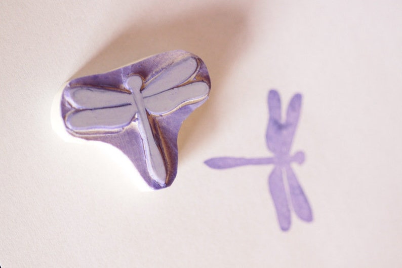 Dragonfly, stamp, hand carved image 1