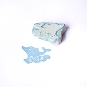 Name stamp dolphin hand carved personalized image 1