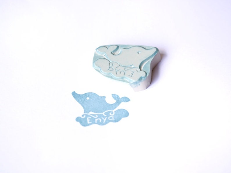 Name stamp dolphin hand carved personalized image 1