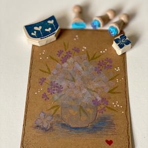 romantisches BLUMEN - BOUQUET Stempelset, Hortensie , Vergissmeinnicht Blumenstrauß, handcarved , Boho Hochzeit