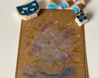 romantic FLOWERS - BOUQUET stamp set, hydrangea, forget-me-not bouquet, handcarved, boho wedding