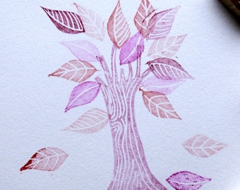 Tree and Leaves stamp, hand carved