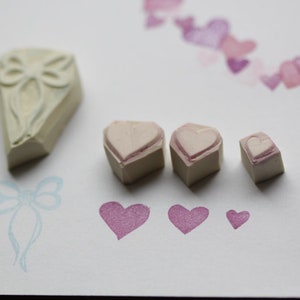 Hearts and ribbons set hand carved stamp image 3