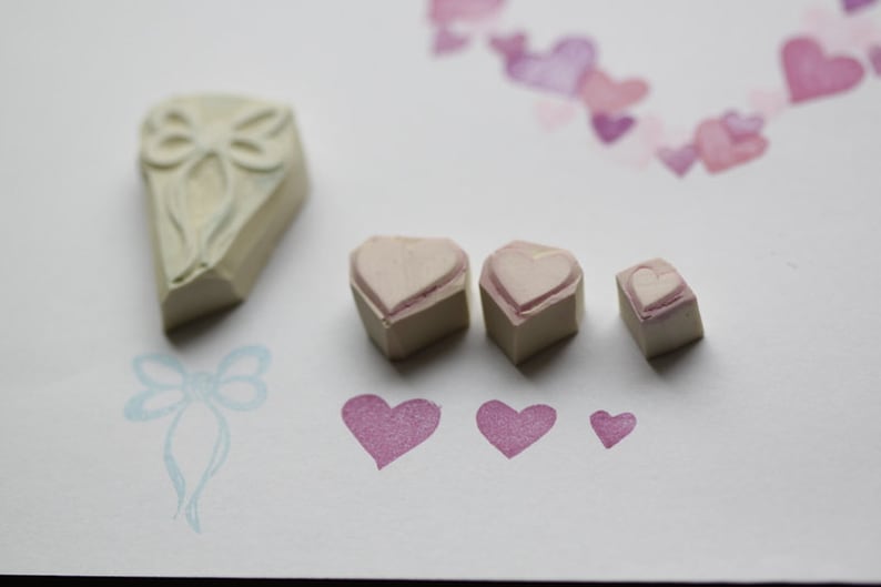 Hearts and ribbons set hand carved stamp image 3