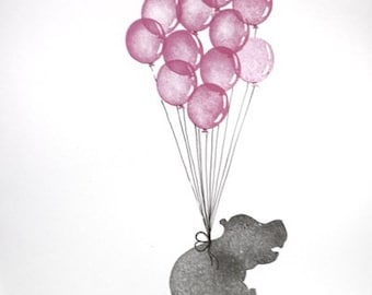 Hippo with Balloon stamp set, hand carved