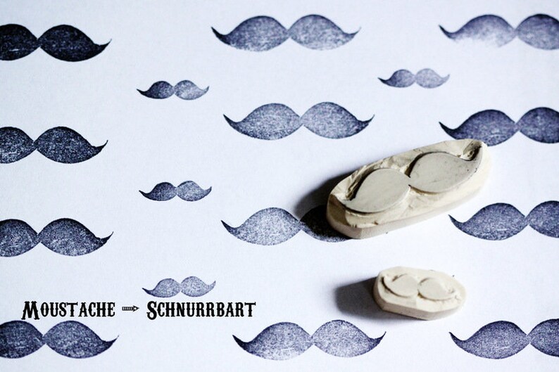 Schnurrbart Moustache , Stempel, handgeschnitzt Bild 1