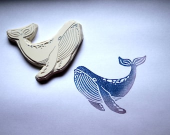 large whale, stamp, hand carved,