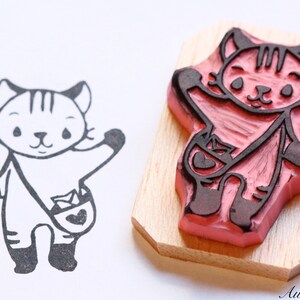 Cat stamp, mail, hand carved image 2