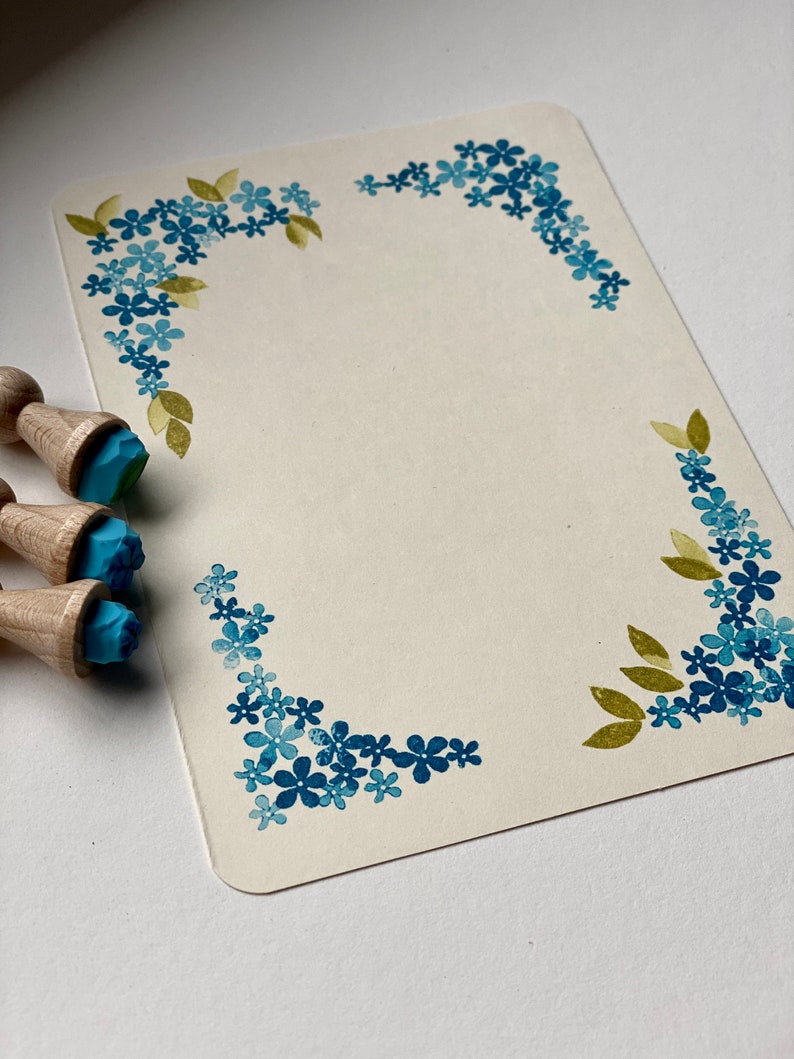 Forget-me-not stamp, floral wreath, hand carved stamp set, wedding, gift tag image 2