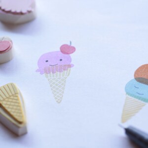 Ice cream cone , ice cream, carved rubber stamps image 2