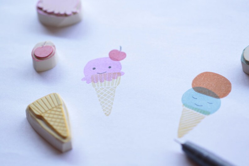 Ice cream cone , ice cream, carved rubber stamps image 2