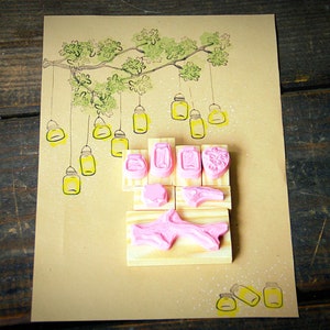 Fireflies Tree Stamp Set, hand-carved image 3