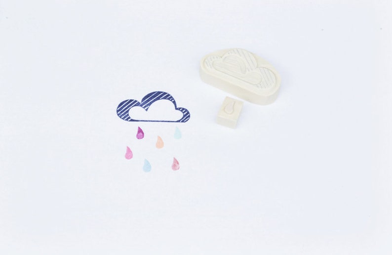 Cloud and Raindrop, stamps, hand carved image 1