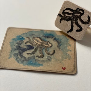 Octopus Stamp, Hand Carved, Steampunk, Bullet Journal image 1