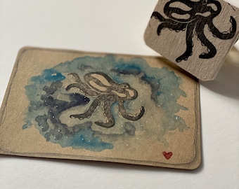 Oktopus Stempel, handgeschnitzt, Steampunk, Bullet Journal