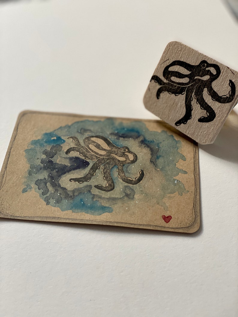 Octopus Stamp, Hand Carved, Steampunk, Bullet Journal image 1