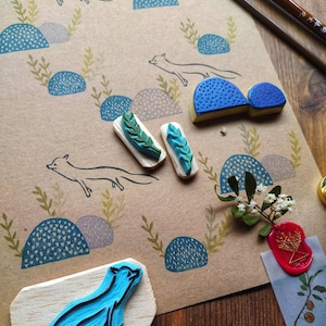 romantisches Fuchs Stempelset , Bullet Journal , handgeschnitzt Stempel
