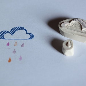 Cloud and Raindrop, stamps, hand carved image 2