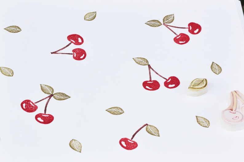 Cherry set, stamp, hand carved image 2